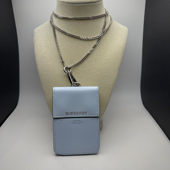BURBERRY Horseferry Print Leather Card Case Lanyard In Blue - NWOT - Picture 1 of 14